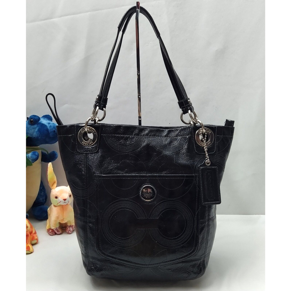 Coach Black Patent Leather Bucket Double Handles Tote Shoulder Bag